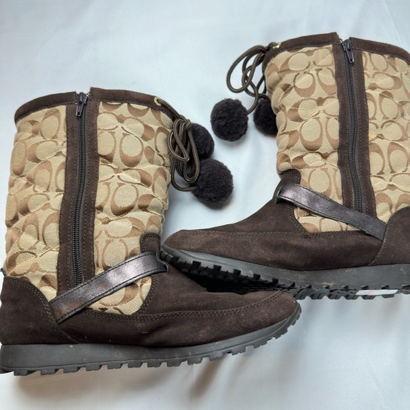 Coach Brown and Tan Patterned Boots with Pom Poms (Size 8) - Picture 7 of 7